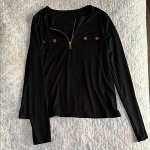 SHEIN Black Long Sleeve Top with Gold Button Details